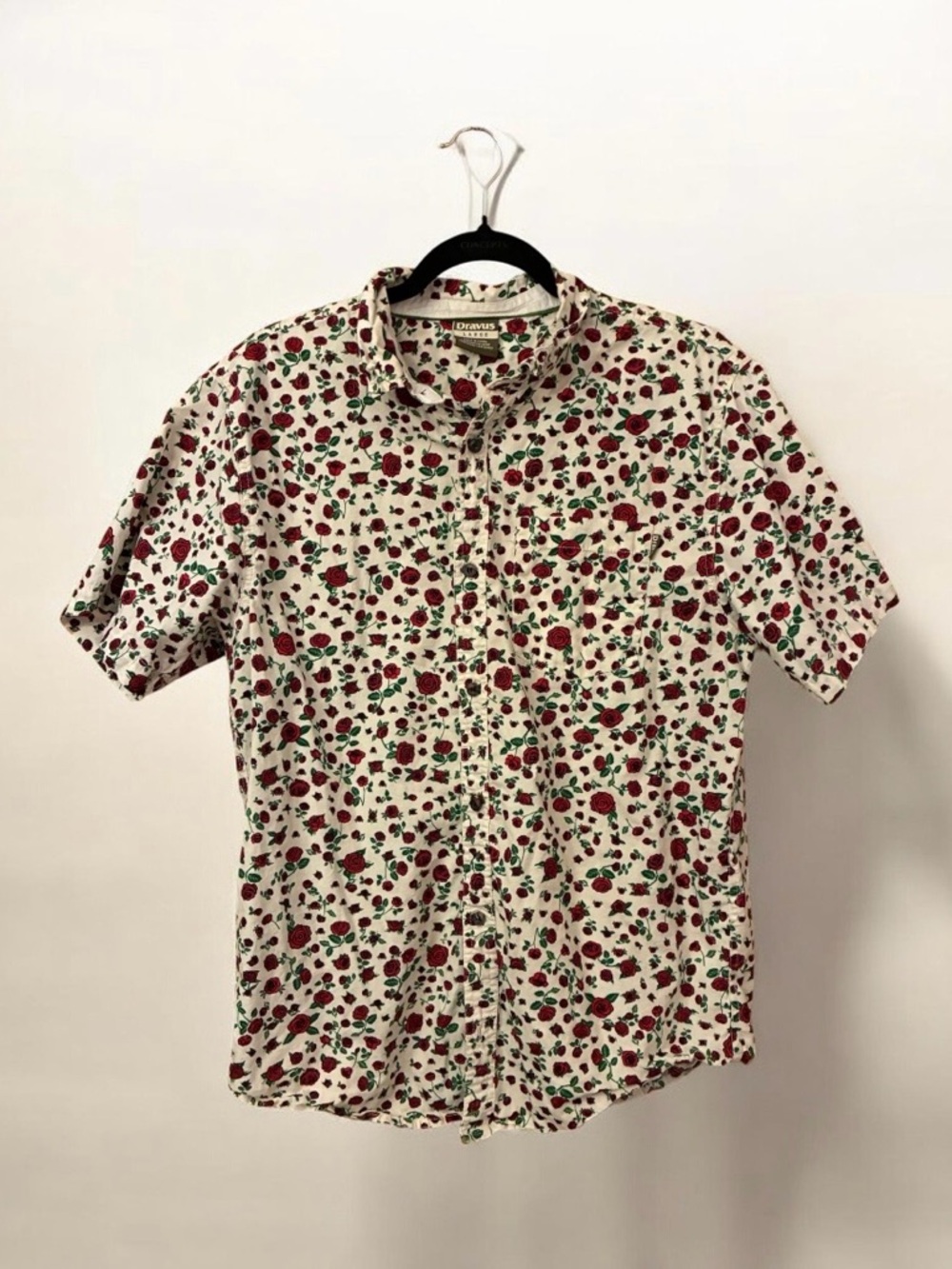 Orvis Cream Short Sleeve Button-Down Shirt with Red Floral